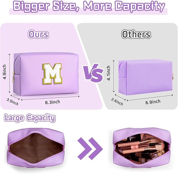 TOPEAST Preppy Makeup Bag, Small Cosmetic Travel Bags for Women, PU Leather Waterproof Toiletry Bag with Zipper, Personalized Birthday Gift for Women Girl, Preppy Gifts for Girl (Purple F)