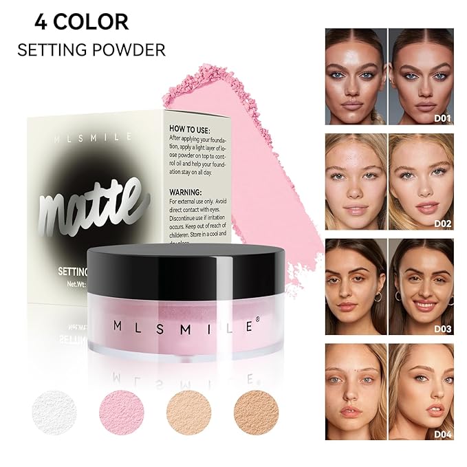AKARY Matte Flawless Loose Powder, Makeup Setting Powder Oil Absorbing, Pores & Fine Lines Smoothing, Soft Focus Effect, Translucent Loose Face Setting Powder, Flawless Skin Loose Setting Powder, 04