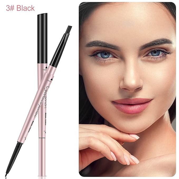 Eyebrow Pencils 2-Pack, Professional Brow Pencil Dual Tips Retractable Waterproof Natural Eye Brows Makeup, Black