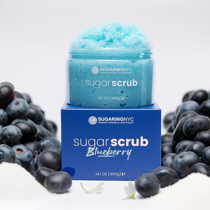 Sugaring NYC Moisturizing and Exfoliating Signature Body Scrub - Silky Smooth Skin and Ingrown Hair Prevention (Sweet Blueberry)