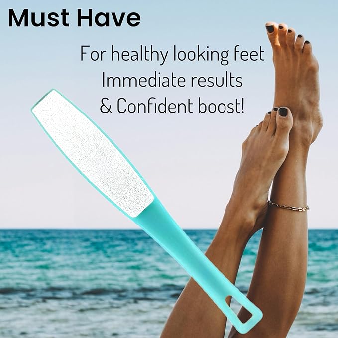 1 ALAZCO Double Sided Foot File Pumice Ergonomic Handle Scrubber Immediate Result Smooth Feet Heel Scraper Exfoliate Buffer Dead Skin Callus Corn Emery Fine & Coarse Pedicure Tool