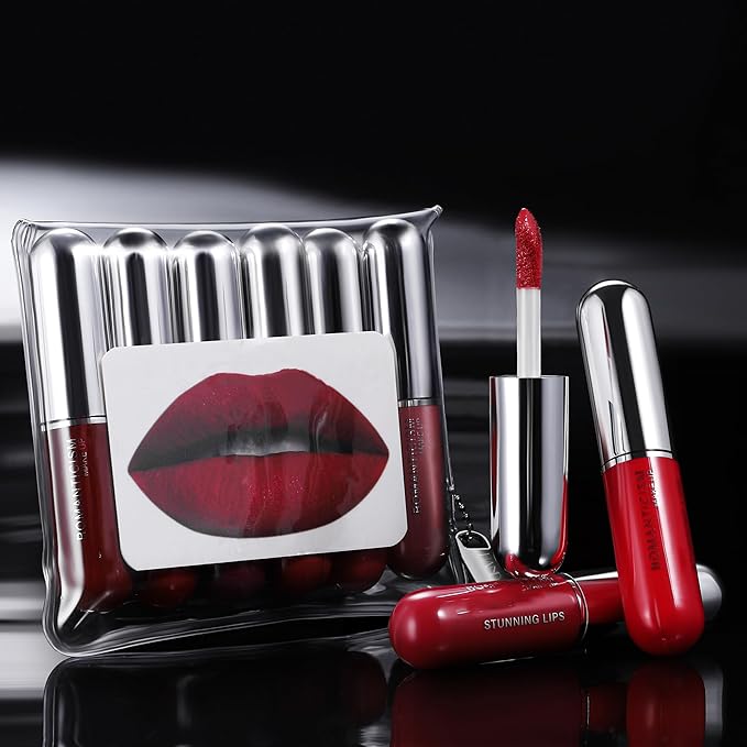 6Pcs Matte Liquid Waterproof Lipstick Set Long Lasting Lipstick For Up To 12HR Wear, Moisturizing Capsule Tube Shape Lip Gloss Red Smooth Lip Stick Christmas Gift Set for Women/Girls, Set B