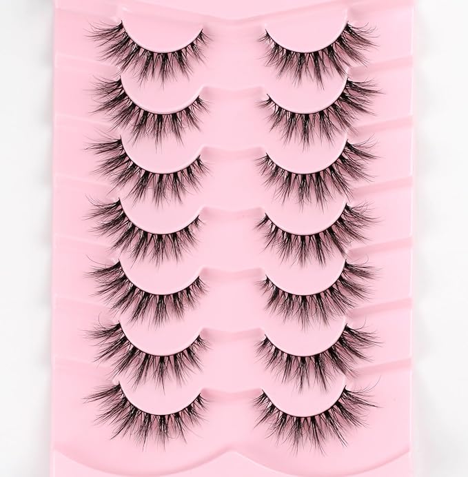 Lashes Natural Cat Eye Lashes Wispy Eyelashes 15mm False Eyelashes Wispy Lashes 3D Volume Strip Eyelashes Thin Cotton Band Soft Fake Eyelashes False Lashes Pack 7 Pairs Siligli