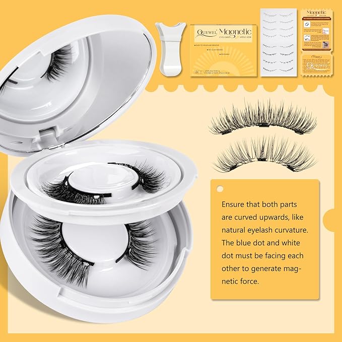 QUEWEL Reusable Magnetic Eyelashes 2 Pair Magnetic Eyelashes with Applicator No Glue Needed Eyelashes Natural Look Lash Clusters Kit Easy to Wear and Remove(B+H02)