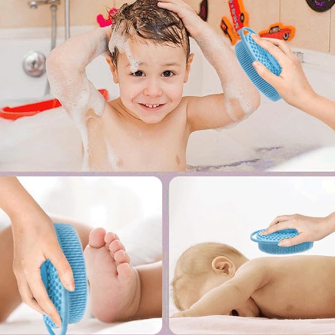 1 Pcs Silicone Bath Brush, Dual-Sided Massage Shower Brush, Suitable for Scrubbing, Suit for Kids & Adults, Household Soft Silicone Bathing Tool, Gentle & Non-Irritating (Green)