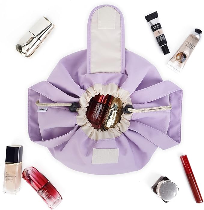 Narwey Barrel Drawstring Makeup Bag Large Cosmetic Bag Make up Bags Toiletry Bag Travel Bags for Toiletries Organizer for Women Gift for Teen Girls (Purple) (Patent)