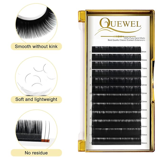 Classic Eyelash Extensions 0.15 C MIX9-16mm Lashes Extensions Supplies C/D Curl Single Length 9-20mm Mixed Length 9-16mm/15-20mm by QUEWEL (0.15 C MIX9-16)