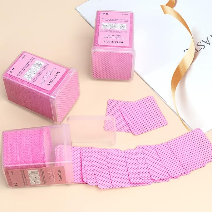 1000 Super Absorbent Lint Free Lash Glue Wipes - Non-woven Fabric Nail Polish Remover Wipes for Eyelash Extension Supplies & Nail Polish Bottle (Pink)