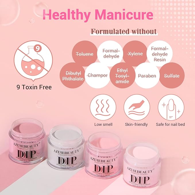 Dip Nails Powder Starter Kit, AZUREBEAUTY 4 Colors Intellectual lady Brown Purple Dipping Powder Set with Base & Top Coat Activator Recycling Tray for French Nail Art Manicure Salon DIY at Home