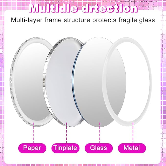 10Pcs Round Checkered Compact Mirror Bulk, 2.72 Inch Disco Party Supplies Mirror Bulk for Disco Ball Party Favors, Handheld Portable Makeup Mirrors for Women Purse