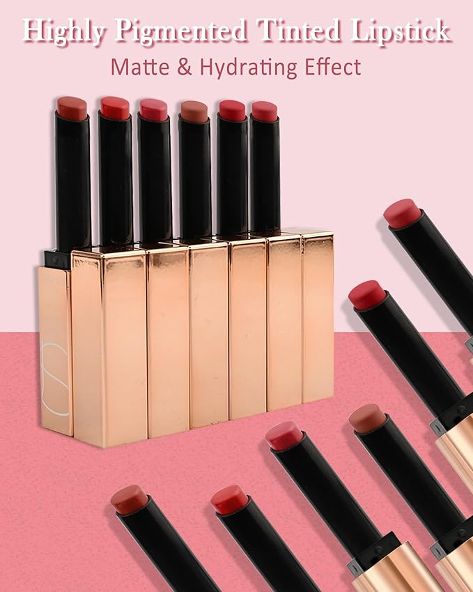 Matte & Hydrating Lipstick Kit-2Pcs Nude Red Lipcolor Moisturizing Velvet Tinted Lip Balm Lip Tint Stain, Non-stick Cup Longlasting Waterproof Lip Gloss Lipgloss Lipstain,Makeup Gift for Women-03+06