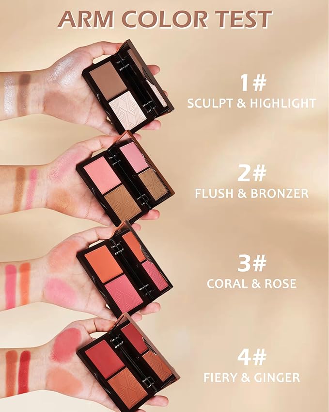 Matte Blush Powder Palette-2Colors Cruelty-Free Buildable Facial Cheek Blusher Pressed Powder Light Luxury Blush Contour Palette for Face,Longlasting Makeup Palette,Women's Day Gift for Women-04