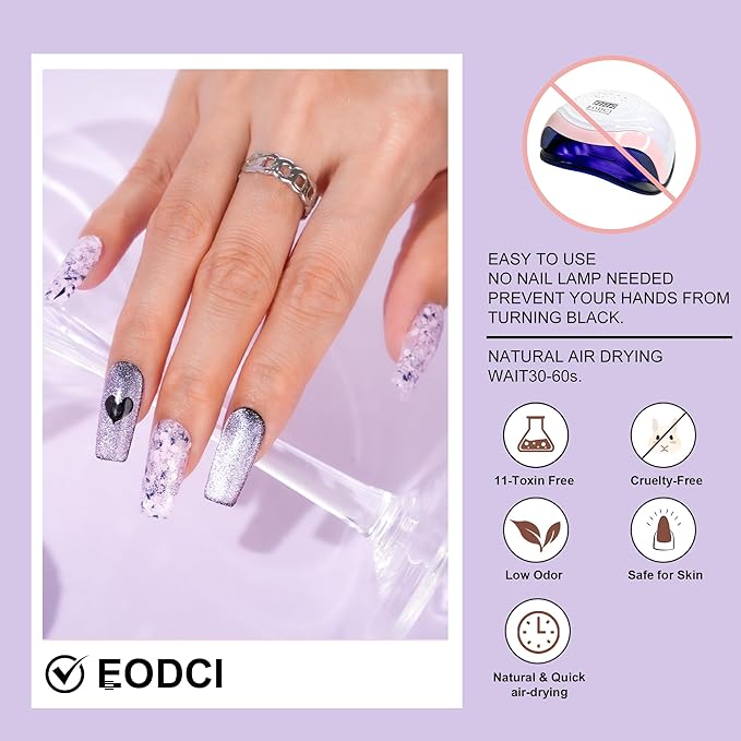 Lavender Glitter Dip Powder, Nail Dipping Powder 1 Oz/28g Purple Colors with Platinum foil for DIY Manicure Salon at Home Easy to Use Nail Dip Powder for Women Gift No Needed Nail Lamp Curing