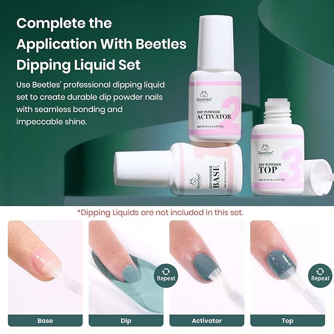 Beetles Dip Powder Nail Kit, 6 Colors White Bule Green Natural Nail Dip Powder Kit Starter Set French Nail Art Manicure Salon No Need Nail Lamp Cured Glossy Lake DIY Spring Summer Gifts for Women