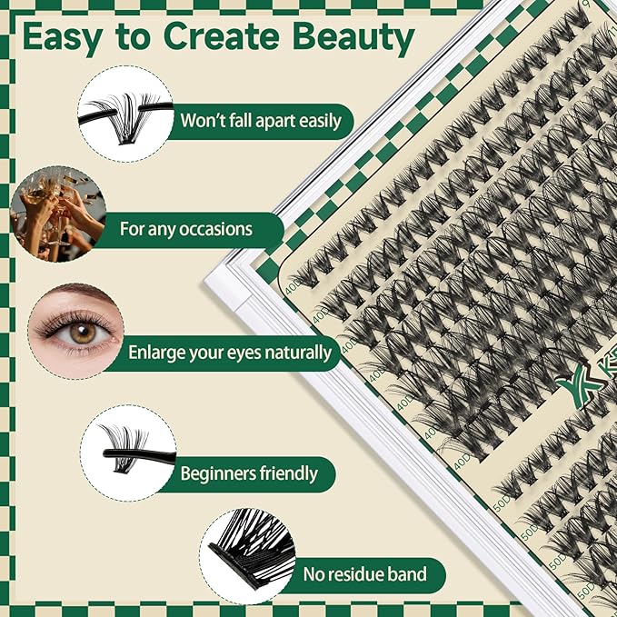 DIY Lash Extension Kit 280pcs Individual Lashes D Curl Eyelash Extension Kit 40D+50D 9-16Mix Natural Lash Clusters with Lash Bond and Seal and Lash Applicator for DIY at Home(KIT-40D50D-0.07D-9-16Mix)