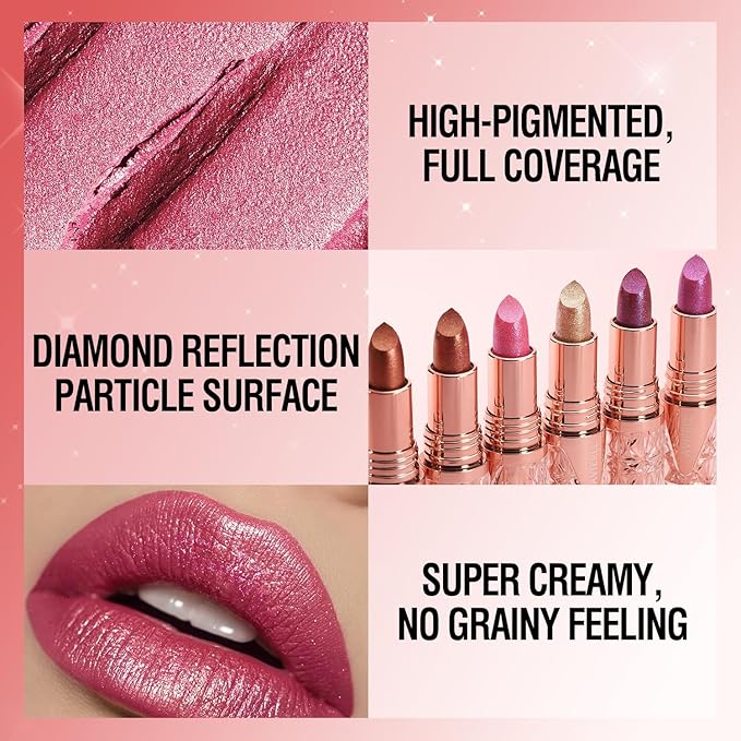 Starry Mermaid Lipstick, High Pigment, Silky Smooth, Nourishing Moisturizer, Long Lasting, Waterproof, Sparkling Lipstick (03#)