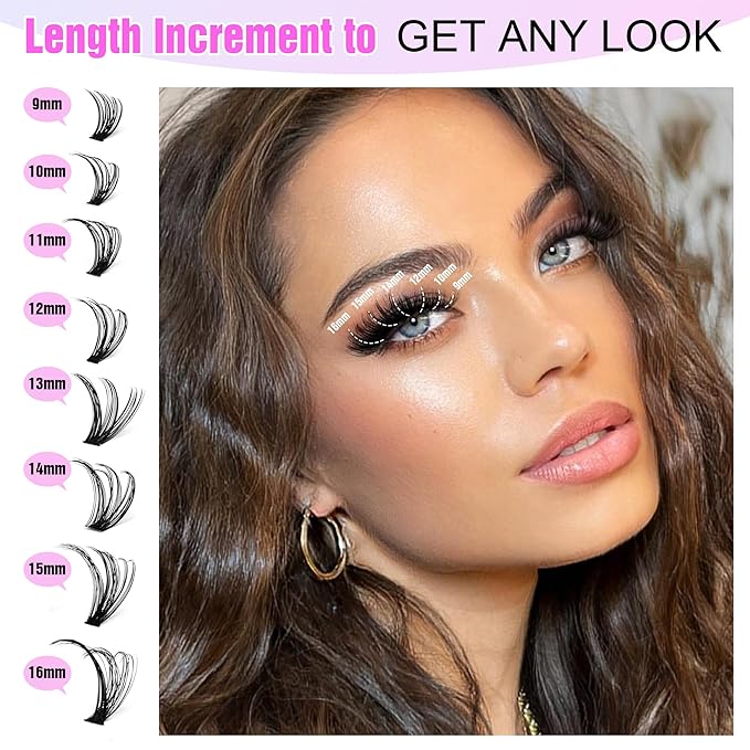 Pawotence Lash Clusters 280pcs Individual Lashes Cluster Eyelash Extensions 50D 9-16mm Mix Eyelash Clusters Lash Extension for Self Application at Home (50D, 0.07D, 9-16mm)