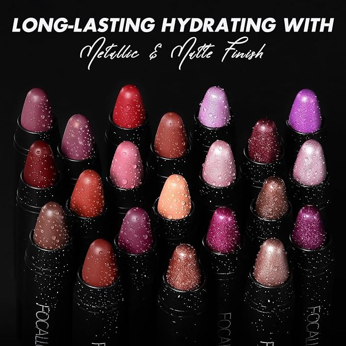 FOCALLURE Ultra Chic Metallic Lipstick,Rich Vitamin E Lip Crayon,Lightweight Shinning Color without Drying or Fading,Long Lasting Lips Makeup,#26 Salt Lake