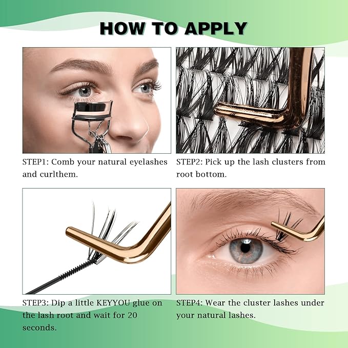 Lash Clusters 300pcs Individual Lashes 50D 0.07D Curl 17mm DIY Eyelash Extension KEYYOU Large Tray Volume Soft&Natural Eyelash Clusters(50D-0.07D,17)