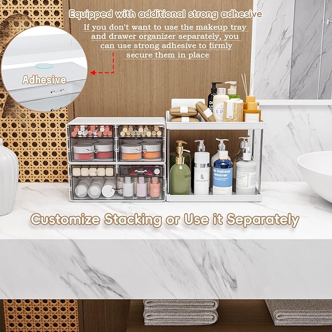 SuoXing Acrylic Makeup Organizer for Bathroom,Vanity,Countertop,14.4" Tall Large Skincare Organizers and Storage for Dresser,Bedroom,Face Product,Lotion,Cosmetic,Beauty,Drawer Perfume Organizer,White