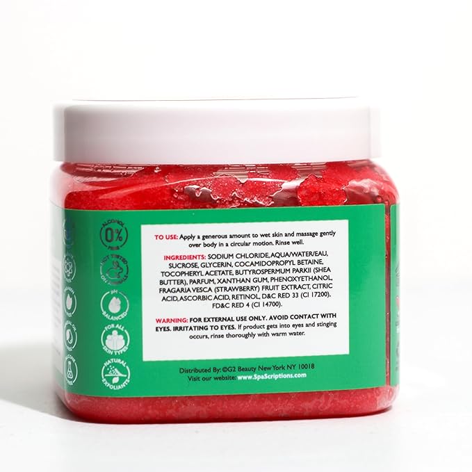 Spascriptions Strawberry Refreshing Sugar Body Scrub with Pink Sugar & Vitamins A, C, E, 21 oz to Stimulate, Exfoliate, Hydrate
