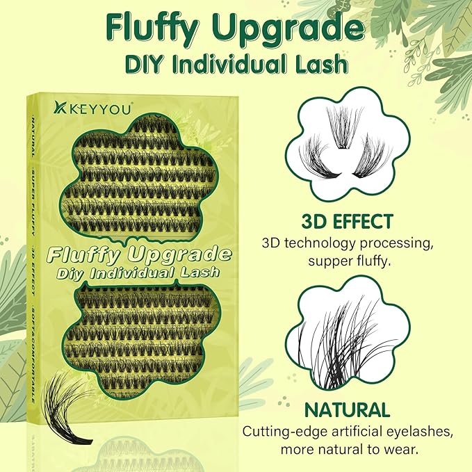 Lash Clusters 3D Effect Individual Lashes KEYYOU 300pcs 40D D Curl 12mm Eyelash Clusters Wispy Lashes Fluffy Cluster Lashes Natural Soft DIY Lash Extension(3D-40D-D-12)