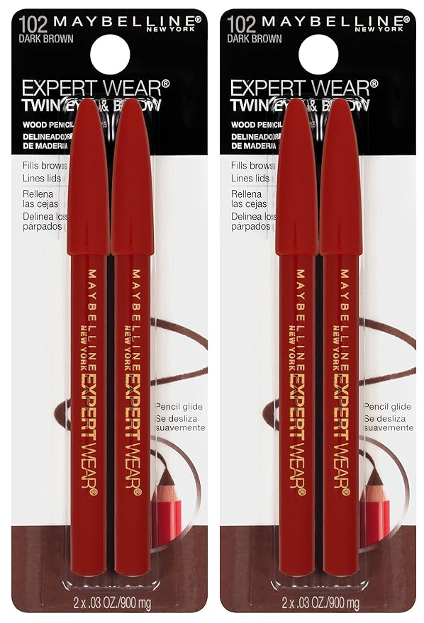 Maybelline New York Expert Wear Twin Brow & Eye Pencils Makeup, Dark Brown, , 2 Count (Pack of 2)