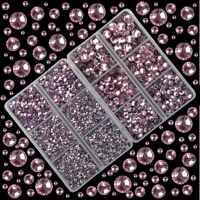 10000Pcs 2-Boxes Mixed Size Hot Fix Round Crystals Gems Glass Stones Hotfix Flat Back Rhinestones with Tweezers and Picking Pencil (Light Amethyst)