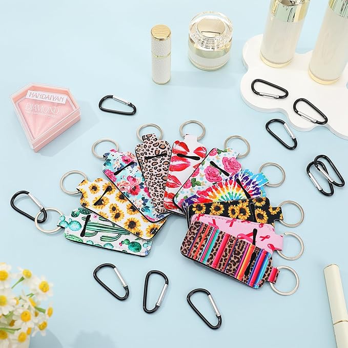 10Pcs Chapstick Holder Key Chain Lip Balm Holder Keychain Portable Lip Gloss Keychain Pocket Keychain Stocking Stuffers Gift for Women