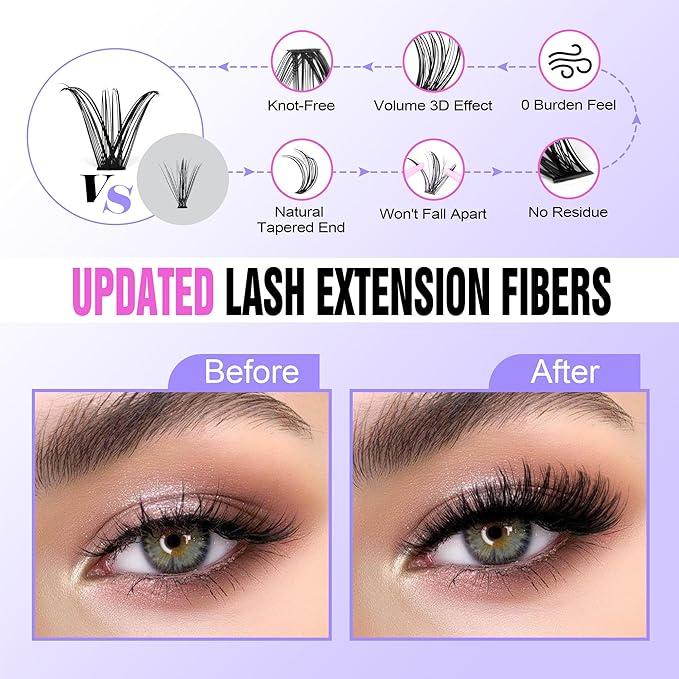 Pawotence Lash Extension Kit Individual Lash Clusters Kit 40D 50D Eyelash Extension Kit 8-16mm Eyelash Clusters with Lash Bond and Seal, Lash Tweezers for Beginners (40D&50D, 0.07D, 8-16mm, Kit)