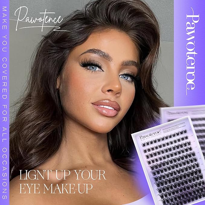 Pawotence Lash Clusters Kit Wispy Lash Extension Kit 10-18mm Cluster Eyelash Extensions Kit Individual Lashes 144pcs Eyelash Clusters with Lash Bond and Seal, Lash Tweezers for Self Use