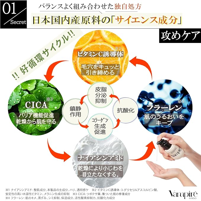 Vampire The Secret Serum, Vampire TOKYO Niacinamide Serum, Hali, Gloss, Moisturizing Care, Supports Dry Skin, Transparency, CICA Retinol Formulated, Made in Japan, Korean Cosmetics