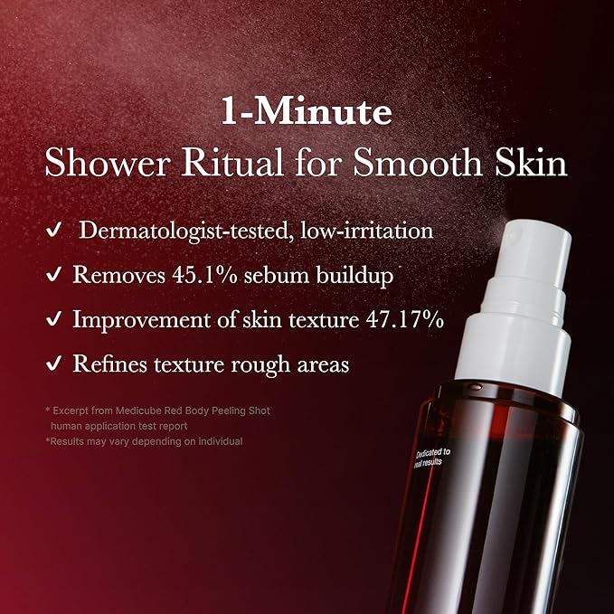medicube Red Body Peeling Shot, AHA + BHA Exfoliating Body Spray for Summer-Ready Smooth Skin, Treats Strawberry Skin, Bumps & Breakouts, 3.88 oz