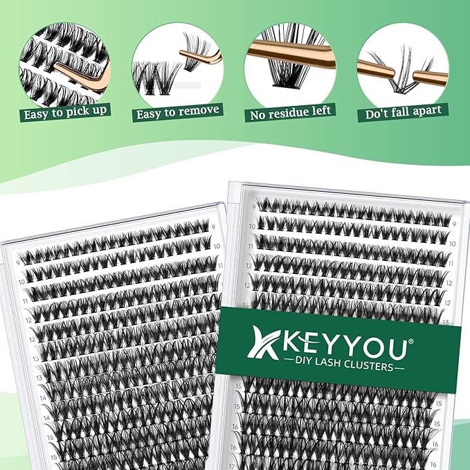 Lash Clusters 300pcs Individual Lashes 40D 0.07D Curl 17mm DIY Eyelash Extension KEYYOU Large Tray Volume Soft&Natural Cluster Lashes(40D-0.07D,17)