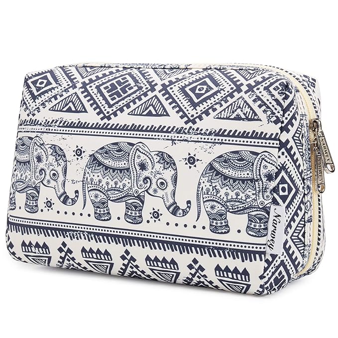 Narwey Cute Makeup Bag Travel Cosmetic Bag Organizer Toiletry Bag Make Up Bags with Compartments for Women Girls (Large, Elephant)