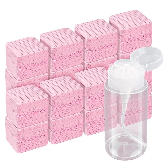 1080 PCS Pink Lint Free Nail Wipes, Eyelash Extension Wipes, Super Absorbent Soft Non-Woven with a Pump Dispenser Bottle Disposable Nail Polish Remover for Polish Clean Acrylic Nails Remover
