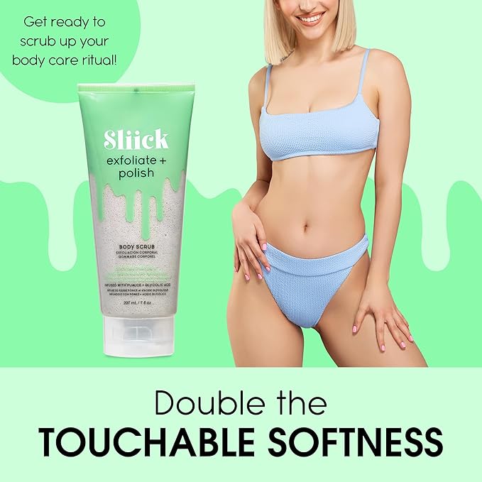 Sliick Exfoliate and Polish Body Scrub, Infused with Pumice and Glycolic Acid, 7 oz