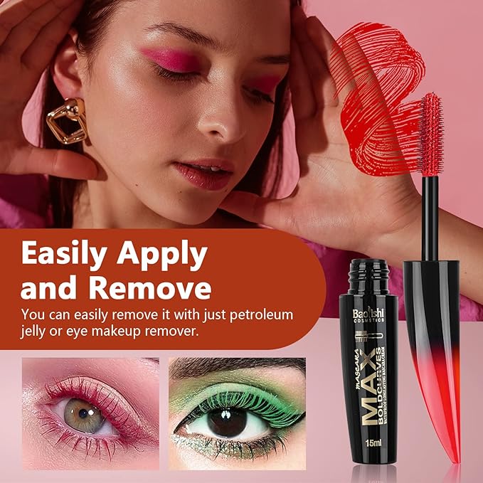 Colored Mascara, 6 Colors Colorful Mascara Set, Waterproof and Smudgeproof Longlasting Mascara for Eyelashes, Blue Purple Green Red Yellow Orange Mascara