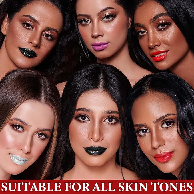 4 Pcs Black White Red Purple Matte Liquid Lipstick Sets,Highly Pigmented Nude Lipstick Lip Stain,Matte Lipstick for Women Lip Gloss Gift Set,Waterproof Long Lasting Smudge Proof Matte Finish