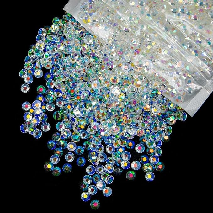 10000PCS 2mm Transparent White Ab Resin Rhinestones Bulk Flatback SS6 Clear AB Jelly Stones Diamonds Gems Charms Supplies for Nails Face Eye Makeup Tumblers Bottles Crafts Decor Shoes Clothes