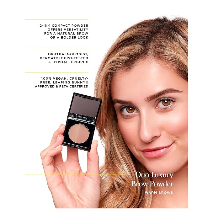 Arches & Halos Duo Luxury Brow Powder - Eyebrow Shaping For Full Thick Arches - Enhancing Natural Finish Mimics Professional Shaping - Boost Eyebrows And Create Perfect Shape - Warm Brown - 0.09 Oz
