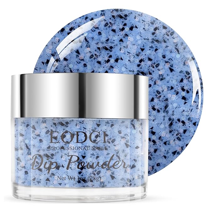 Dip Powder Eggshell Blue Color Nail Dipping Powder French Glitter tinfoil Nail Art Starter Manicure Salon DIY at Home No Needed Lamp Curing Odor-Free&Long-Lasting 1 Oz