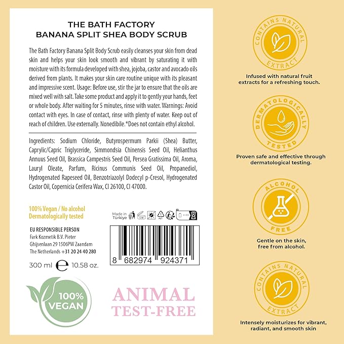 Body Scrub for Exfoliating with Moisturizing Shea Butter | 100% Vegan | Natural Banana Extract | Perfect Exfoliator for All Body Parts such as Face, Foot, Hand