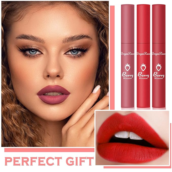 3PCS Matte Nude Lipstick Velvet Nude Lip Gloss Non-Drying, Non-Fading, Non-Stick Cup, Matte Lip Stain Long Lasting Waterproof Lipstick for Women Girls Lip Makeup-Set B