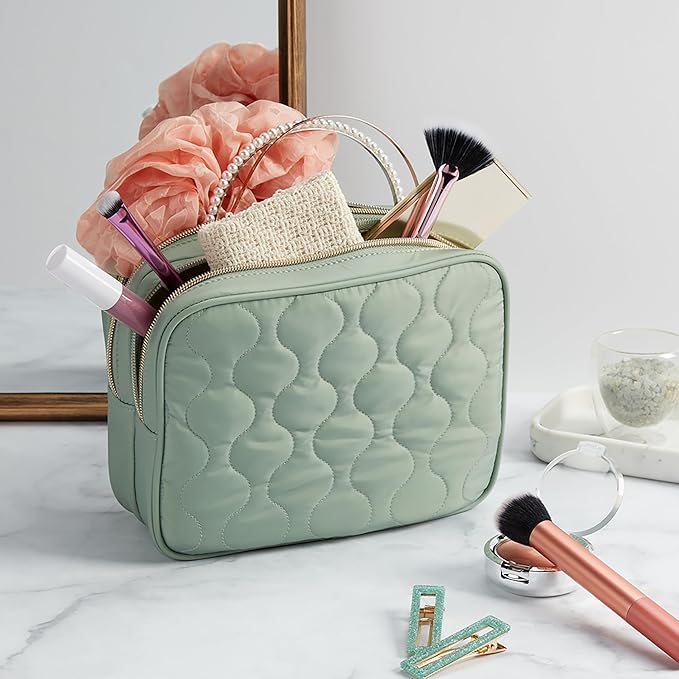 Conair Double Zip Toiletry Travel Bag-Makeup Organizer, Sage Green, 1 Count (Pack of 1)