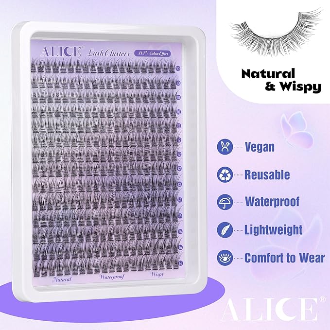 Natural Lash Clusters Wispy Lash Extensions Short 10-14mm DIY Cluster Eyelash Extension C-Curly 280pcs Soft Thin Band Individual Lashes by ALICE