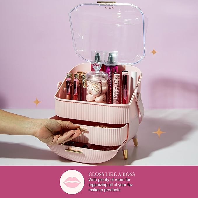 Paris Hilton Makeup Storage Organizer with Lid, Standard, Pink