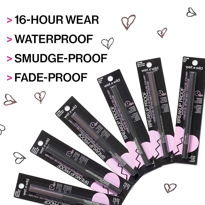 wet n wild Ultimate Eyebrow Retractable Definer Pencil Medium Brown & Mega Last Breakup Proof Eyeliner Waterproof 16-Hour Wear Black