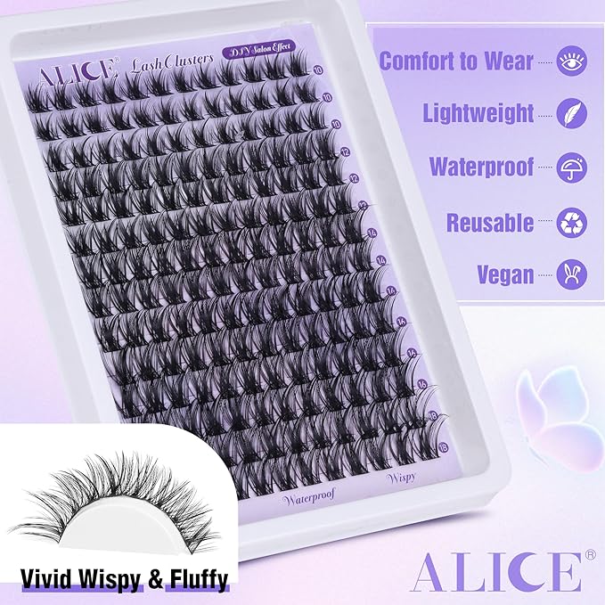 Lash Clusters Wispy Eyelash Extensions 168pcs Volume Individual Lashes 10-18mm Waterproof Natural DIY Lash Extensions Cluster Eyelash Extensions by ALICE