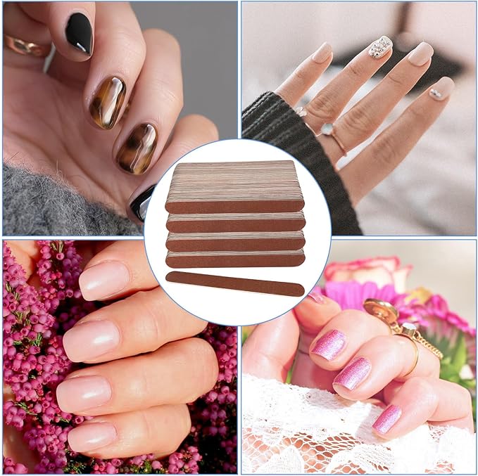 100 Pcs Wooden Nail Files, 7 Inches Emery Board Nail File for Nature Nails, Manicure Tool Set Disposable Nail File for Home Salon Brown
